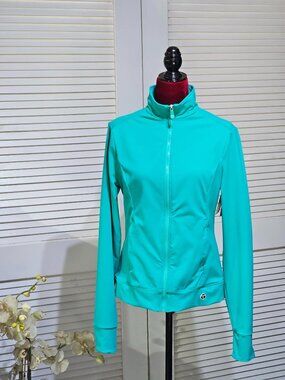 NWT Trina Turk Women's Turquoise Recreation Athleisure Jacket Cutouts Sz L 2458